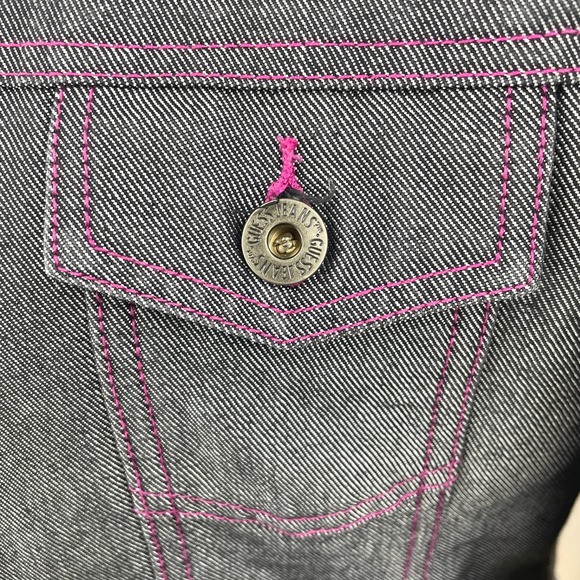 Vintage GUESS Womens (L) Metallic Denim Jean Jacket Pink Stitching Y2K Indie - Picture 8 of 10